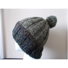 Hand knitted elegant and warm wool blend pom pom beanie/hat  green tones  eb-87713697